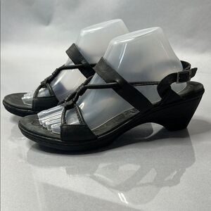 Børn Black Leather Strappy Wedge Sandals | Size 10 / 42 M | A-1756